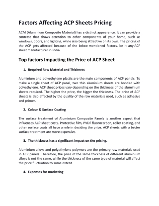 Factors Affecting ACP Sheets Pricing