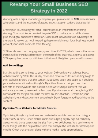 Revamp Your Small Business SEO Strategy In 2022