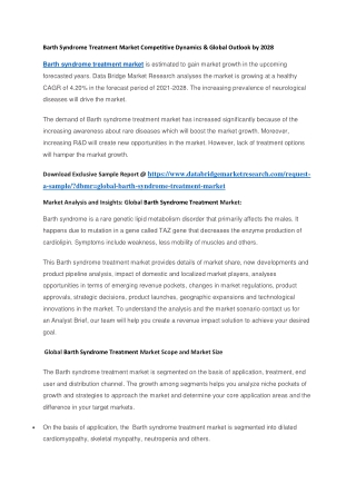 Barth Syndrome Treatment Market Competitive Dynamics & Global Outlook by 2028
