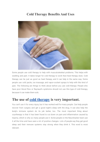 Cold Therapy Benefits And Uses