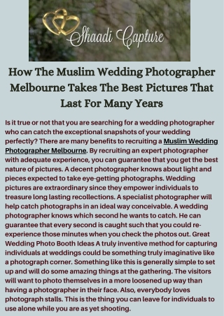 How The Muslim Wedding Photographer Melbourne Takes The Best Pictures That Last For Many Years