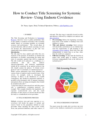 Conduct title screening for systemic review- using Endnote Covidence – Pubrica