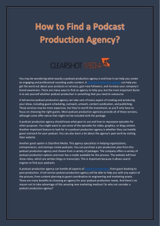 Choosing a Best Podcast Production Agency | ClearShot Media