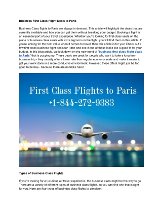 Business First Class Flight Deals to Paris