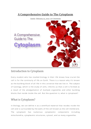 A Comprehensive Guide to The Cytoplasm