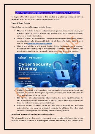 What Are The Benefits Of Implementing Cyber Security In A Business?