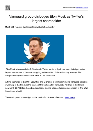 Vanguard group dislodges Elon Musk as Twitter's largest shareholder