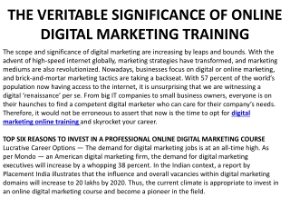 THE VERITABLE SIGNIFICANCE OF ONLINE DIGITAL MARKETING TRAINING