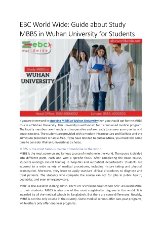 EBC World Wide: Guide about Study MBBS in Wuhan University for Students