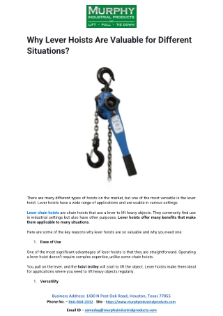 Why Lever Hoists Are Valuable for Different Situations?