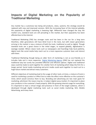Impacts of Digital Marketing on the Popularity of Traditional Marketing-converted