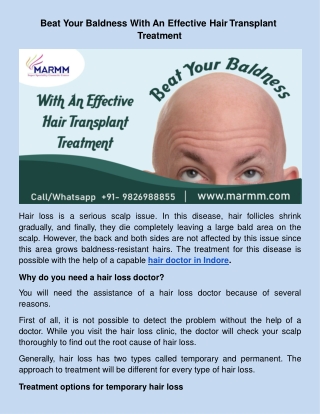 Beat Your Baldness With An Effective Hair Transplant Treatment
