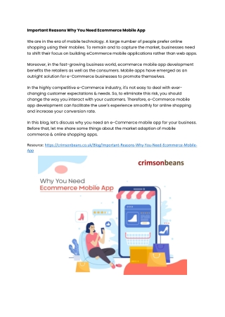 Important Reasons Why You Need Ecommerce Mobile App