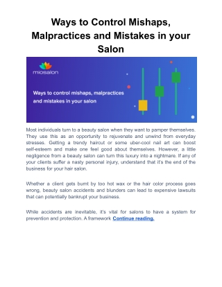Ways to Control Mishaps, Malpractices and Mistakes in your Salon
