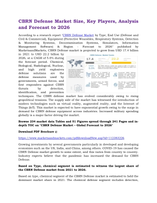 CBRN Defense Market Size, Key Players, Analysis and Forecast to 2026