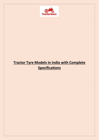 Tractor Tyre Models in India with Complete Specifications