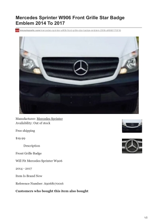 imsautoparts.com-Mercedes Sprinter W906 Front Grille Star Badge Emblem 2014 To 2017