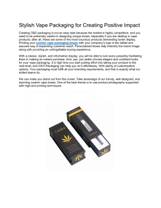 Stylish Vape Packaging for Creating Positive Impact