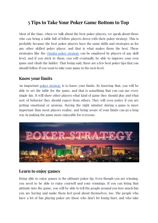 5 Tips to Take Your Poker Game Bottom to Top