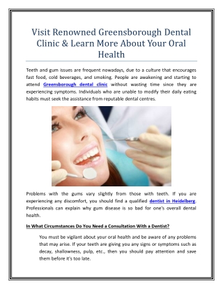 Visit Renowned Greensborough Dental Clinic And Learn More About Your Oral Health