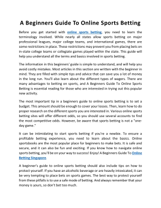 A Beginners Guide To Online Sports Betting
