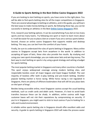 A Guide to Sports Betting in the Best Online Casino Singapore 2022