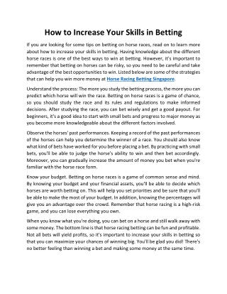 How to Increase Your Skills in Betting