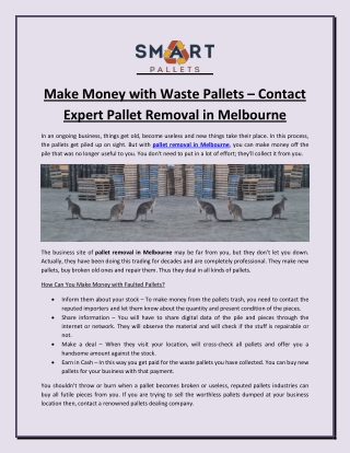 Make Money with Waste Pallets – Contact Expert Pallet Removal in Melbourne
