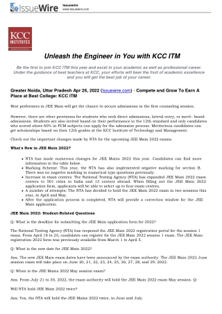 Unleash the Engineer in You with KCC ITM-Press Release