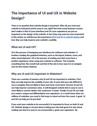 The Importance of UI and UX in Website Design?