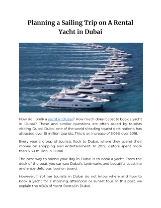 Planning a Sailing Trip on A Rental Yacht in Dubai