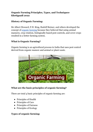 Organic Farming Principles, Types, and Techniques- Khetigaadi 2022