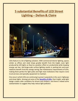 5 substantial Benefits of LED Street Lighting – Delion & Claire