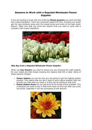 Reasons to Work with a Reputed Wholesale Flower Supplier