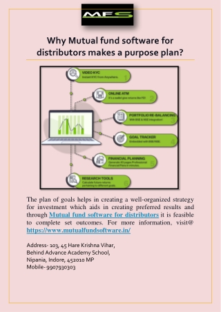 Why Mutual fund software for distributors makes a purpose plan