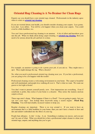 Oriental Rug Cleaning is A No Brainer for Clean Rugs