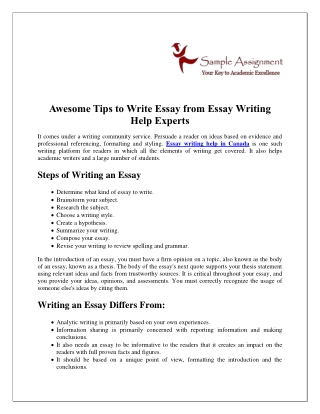 Awesome Tips to Write Essay from Essay Writing Help Experts