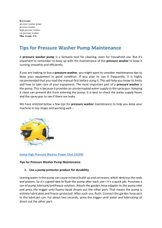 Tips for Pressure Washer Pump Maintenance