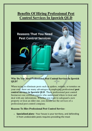 Benefits Of Hiring Professional Pest Control Services In Ipswich QLD