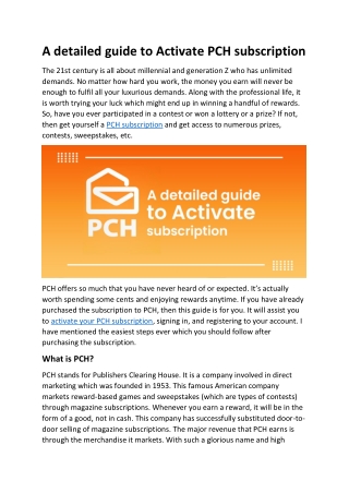 A detailed guide to Activate PCH subscription