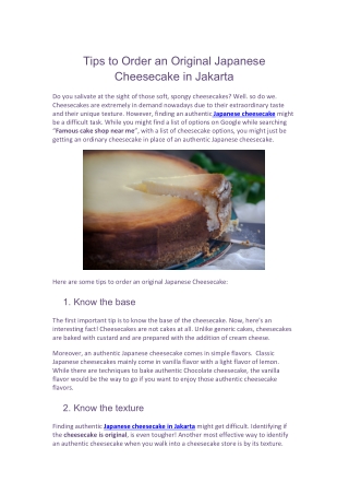 Tips to order an original Japanese cheesecake in Jakarta