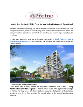 How to find the best 2 BHK Flats for sale in Doddakannelli Bangalore