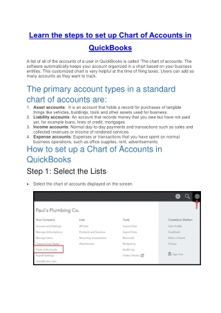 Learn the steps to set up Chart of Accounts in QuickBooks