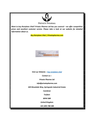 Buy Restylane Vital  Privatepharma.com