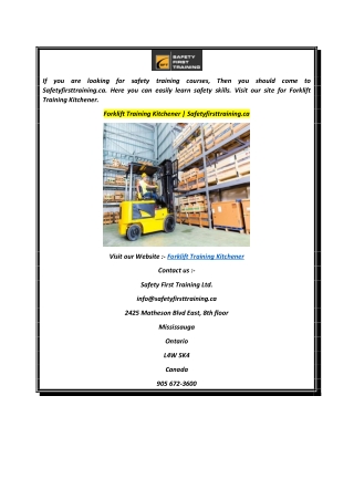 Forklift Training Kitchener  Safetyfirsttraining.ca