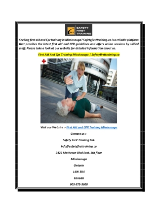 First Aid And Cpr Training Mississauga  Safetyfirsttraining.ca