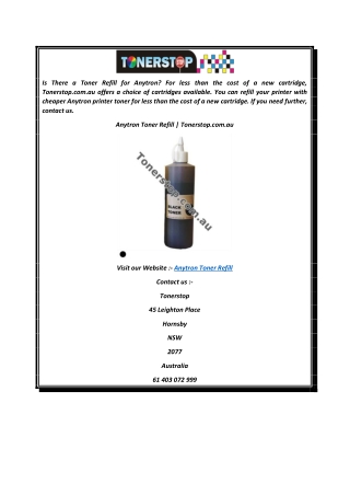 Anytron Toner Refill  Tonerstop.com.au