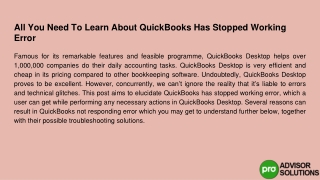 The Easy Way You Need to Know About QuickBooks Has Stopped Working Error