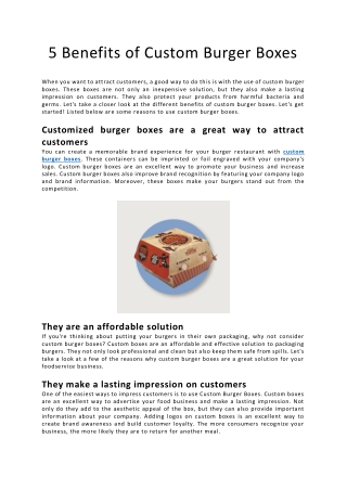 5 Benefits of Custom Burger Boxes