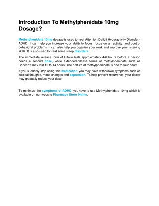 Introduction To Methylphenidate 10mg Dosage